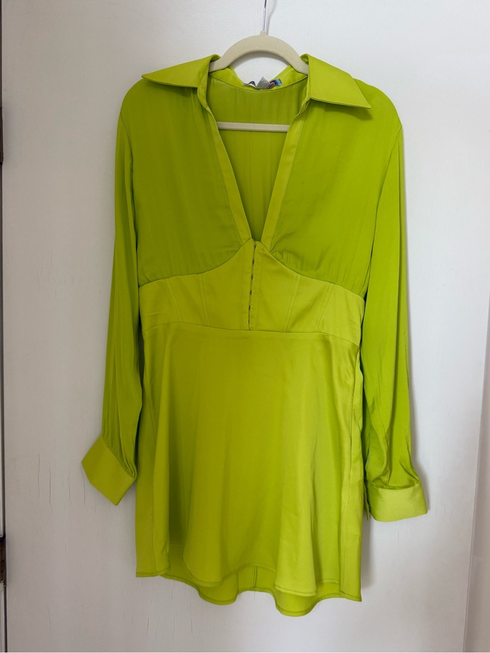 Urban Outfitters Lime Green Phoebe Corseted Shirt Dress